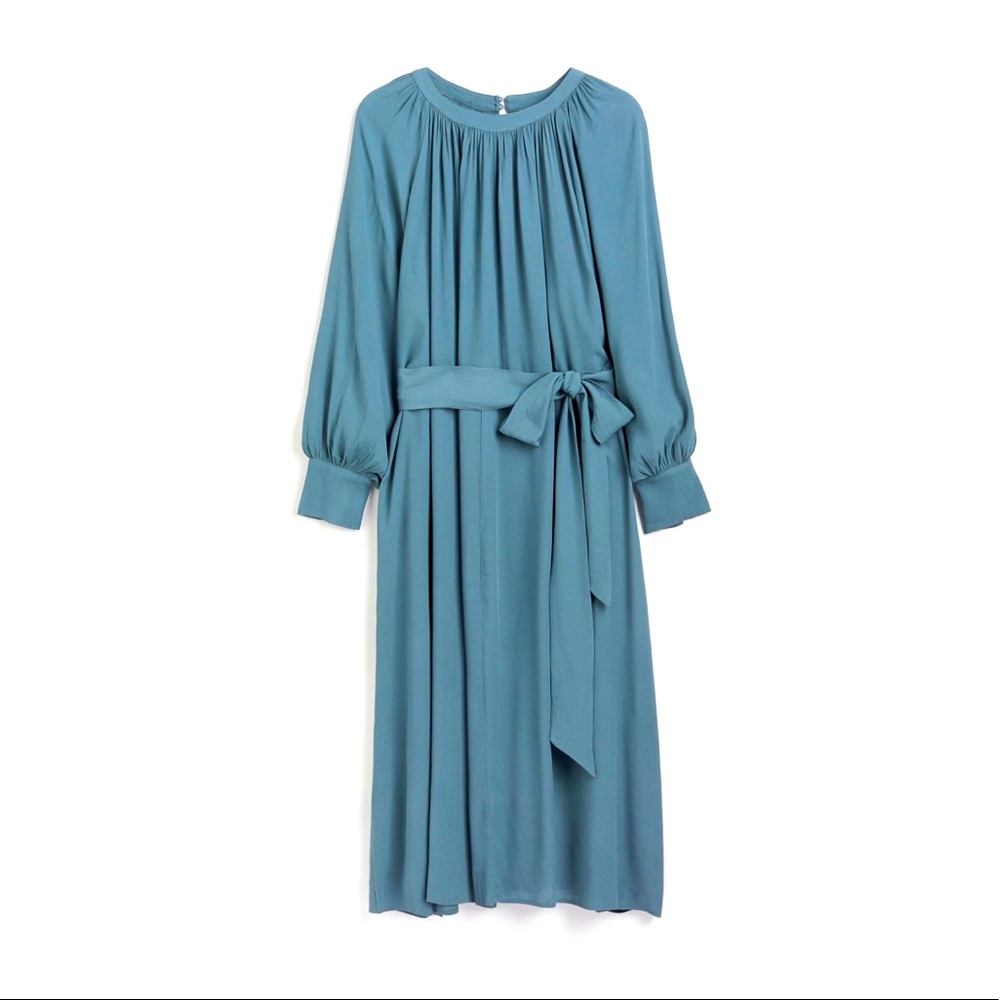 H&M+ Tie-belt Crêped Dress (Turquoise)